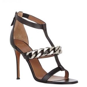 Givenchy Black Mirtilla Chain Link T Strap Leather heels